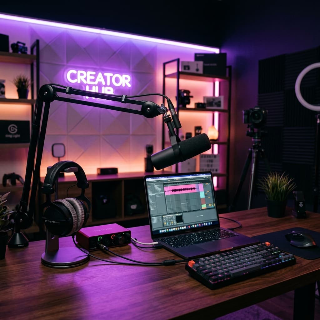 Influencer broadcast studio setup background