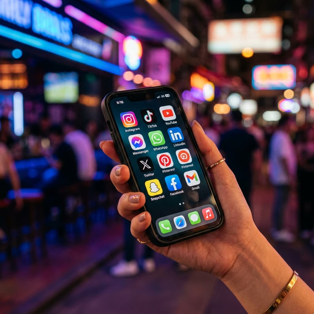 Social media apps displayed on mobile phone screen